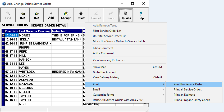 print this service order