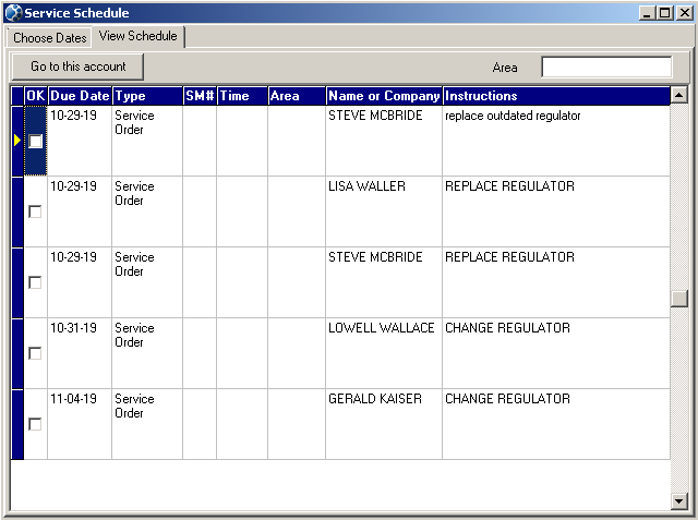 View Service Schedule