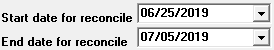 Start and end dates for bank reconcile