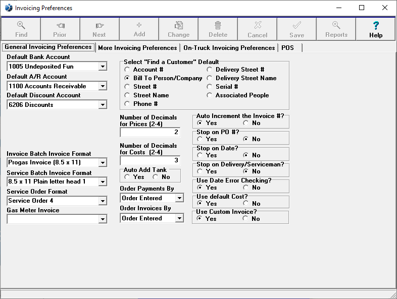 Invoicing Preferences General Tab